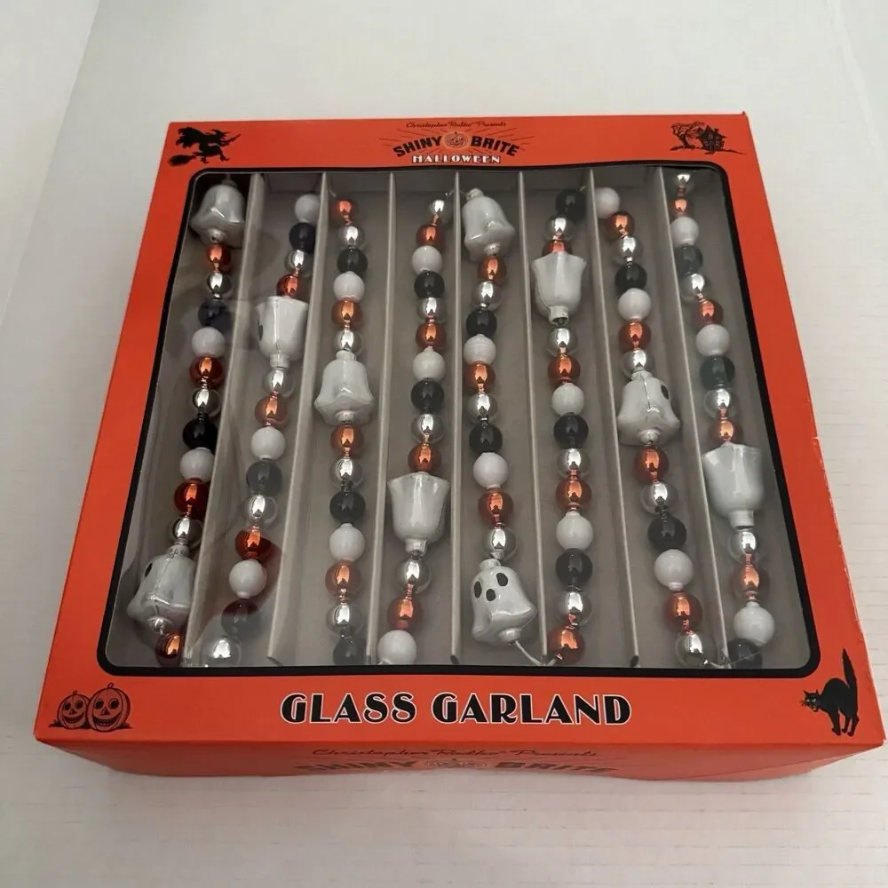 Christopher Radko Shiny Brite HALLOWEEN GHOST GARLAND! Glass Beads NOS 2024 New